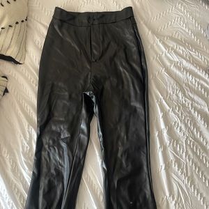 Black leather flare pants